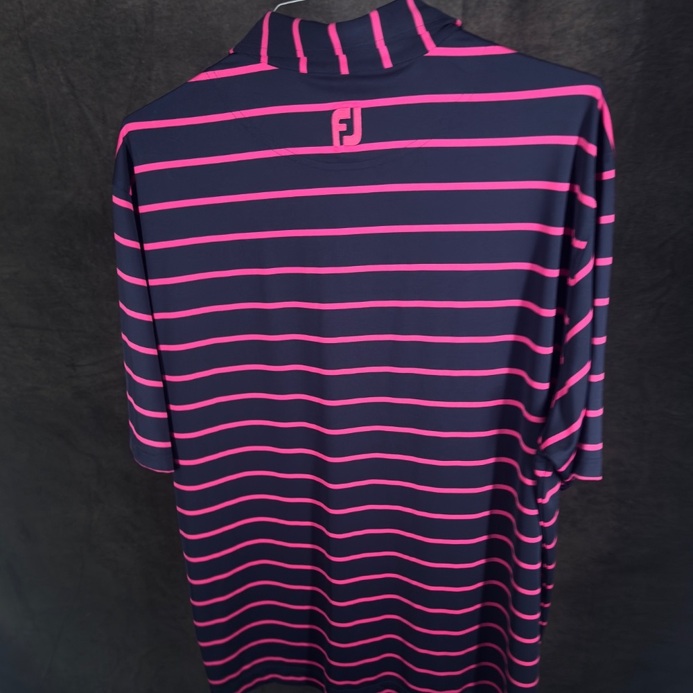 FootJoy Navy and Hot Pink Striped Short Sleeve Button Down Shirt - Picture 9 of 10